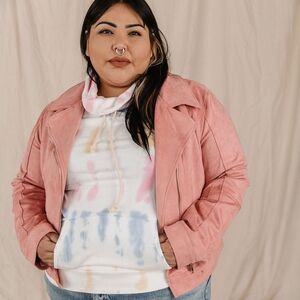 Ampersand Avenue Pink Vegan Suede Leather Moto Women's Jacket Size 2XL